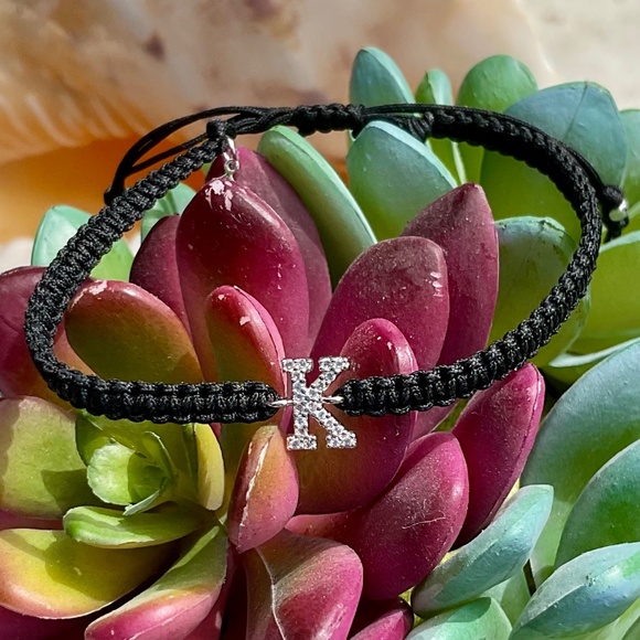 Tai Handmade Black Initial Letter K Adjustable Cord wrap Bracelet NWOT RARE - Picture 1 of 4